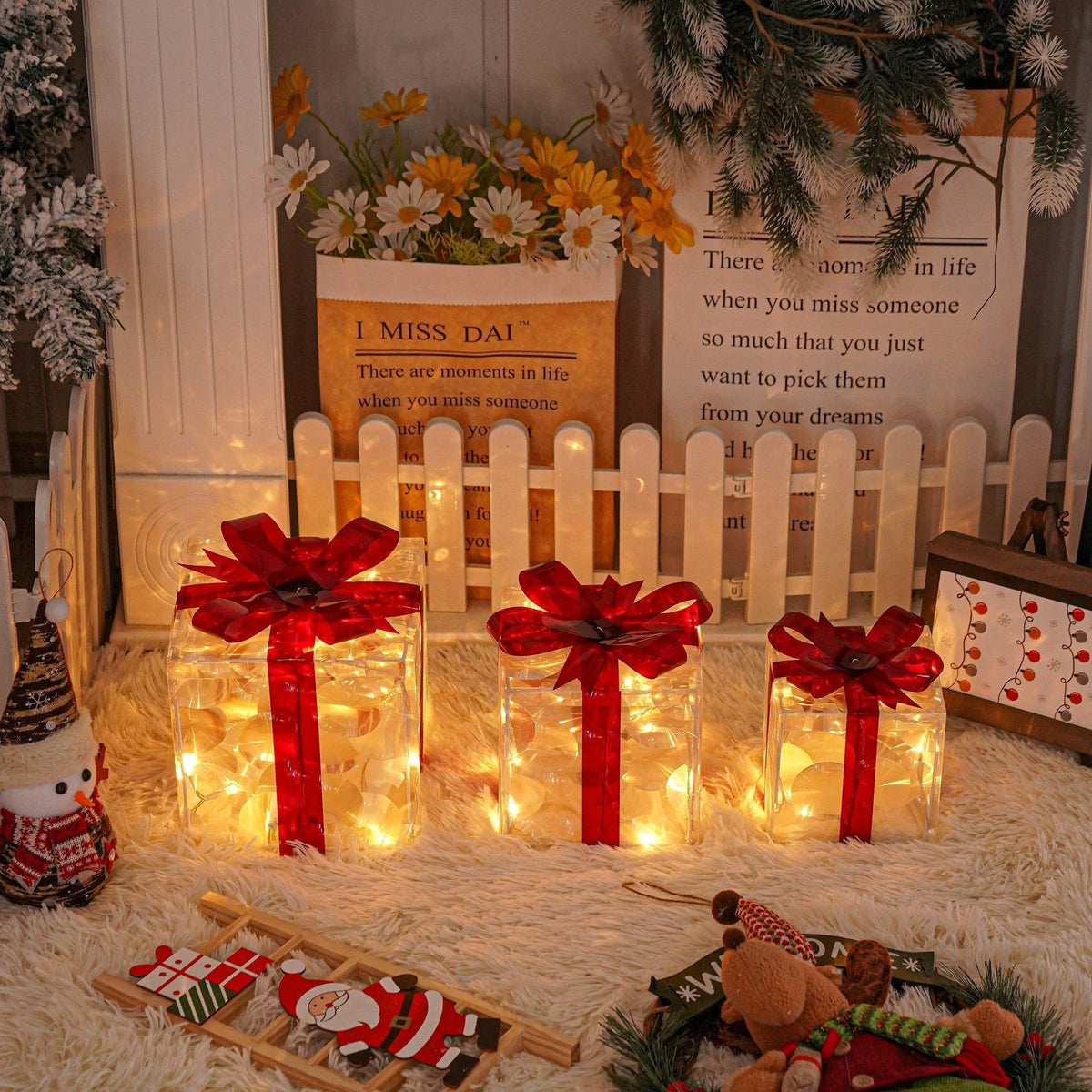 LED Weihnachtsgeschenkbeleuchtung – Set aus 3 beleuchteten Geschenkboxen für Innen & Außen