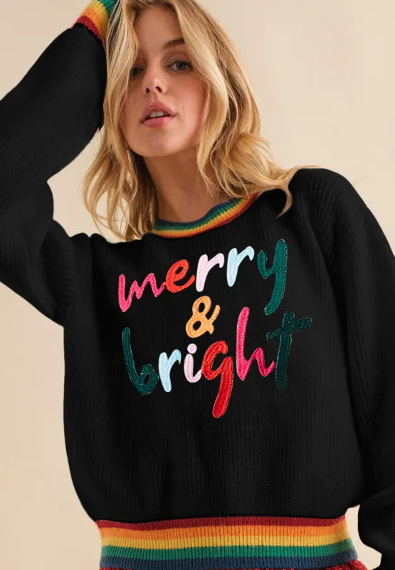 Fröhlicher & Heller Regenbogenrand Weihnachts-Pullover