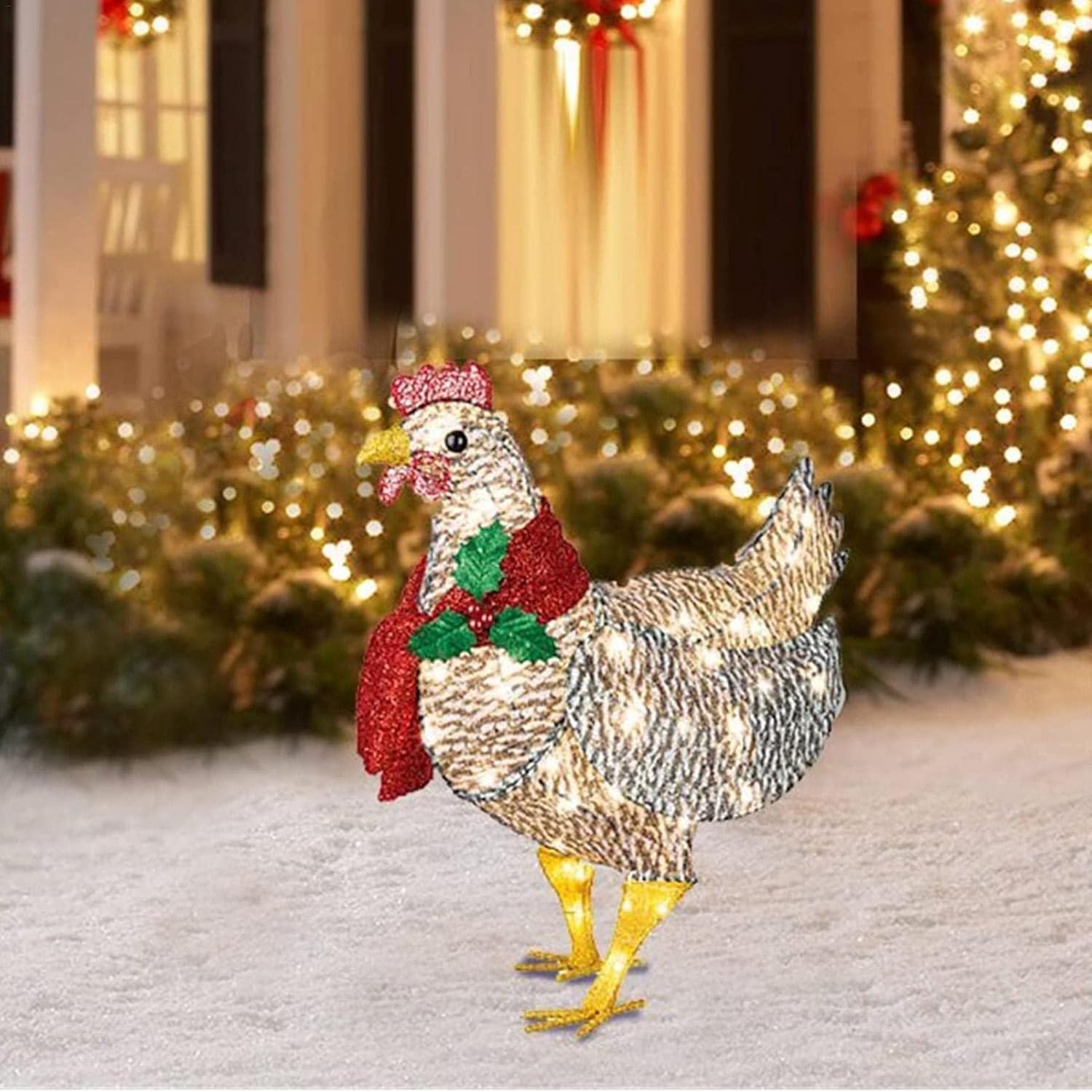 WinterHen LED Huhn mit Schal – Leuchtende Weihnachtsdekoration für drinnen und draußen