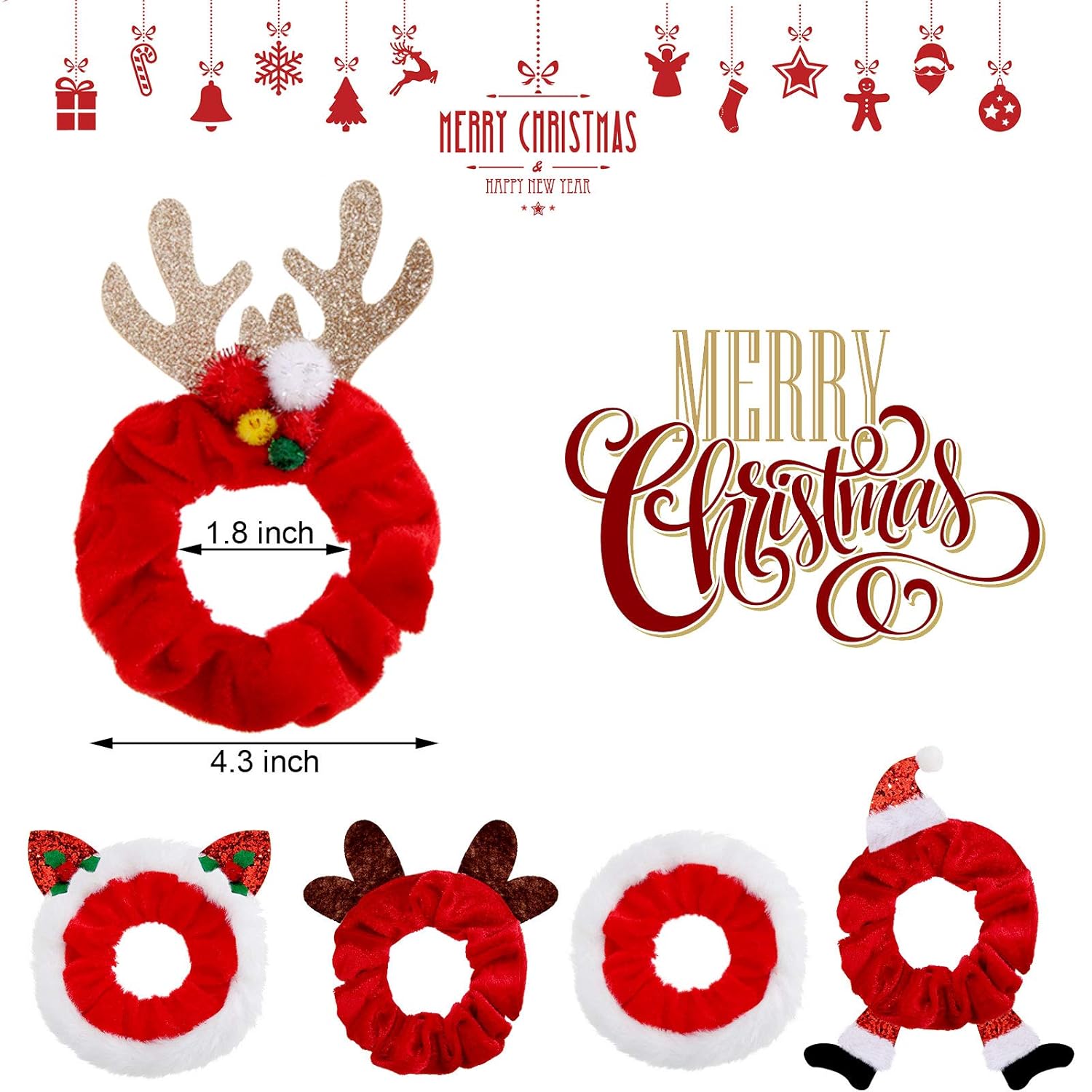 FluweelVrolijk Weihnachts Scrunchie Set – 10-teiliges Haaraccessoire-Kollektion