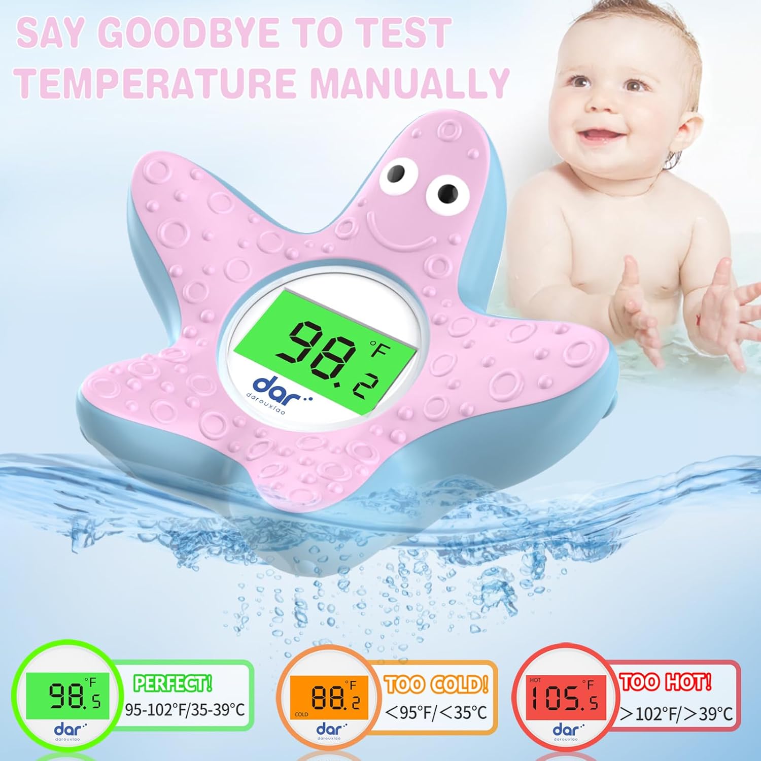 AquaVeilig Baby Badthermometer – Digitales Display mit 3 Farben und Temperaturwarnung
