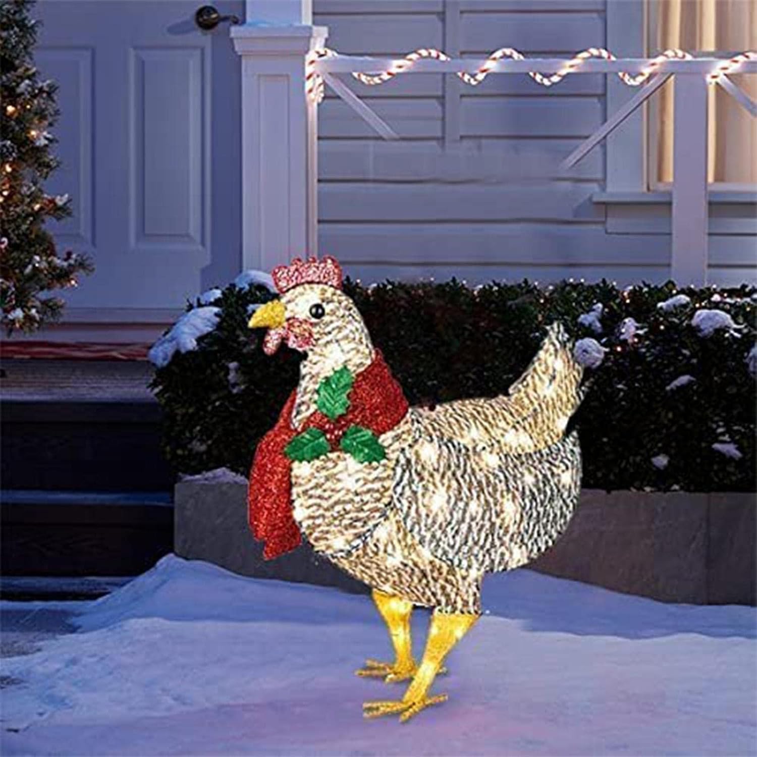 WinterHen LED Huhn mit Schal – Leuchtende Weihnachtsdekoration für drinnen und draußen