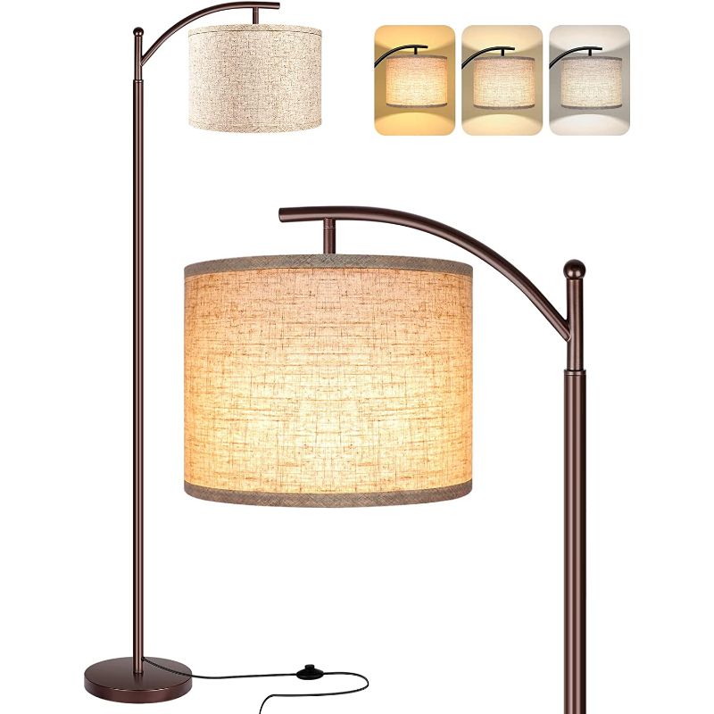Industrielle LED Stehlampe mit 3 Lichtfarben – Hohe Leselampe mit weißem Lampenschirm
