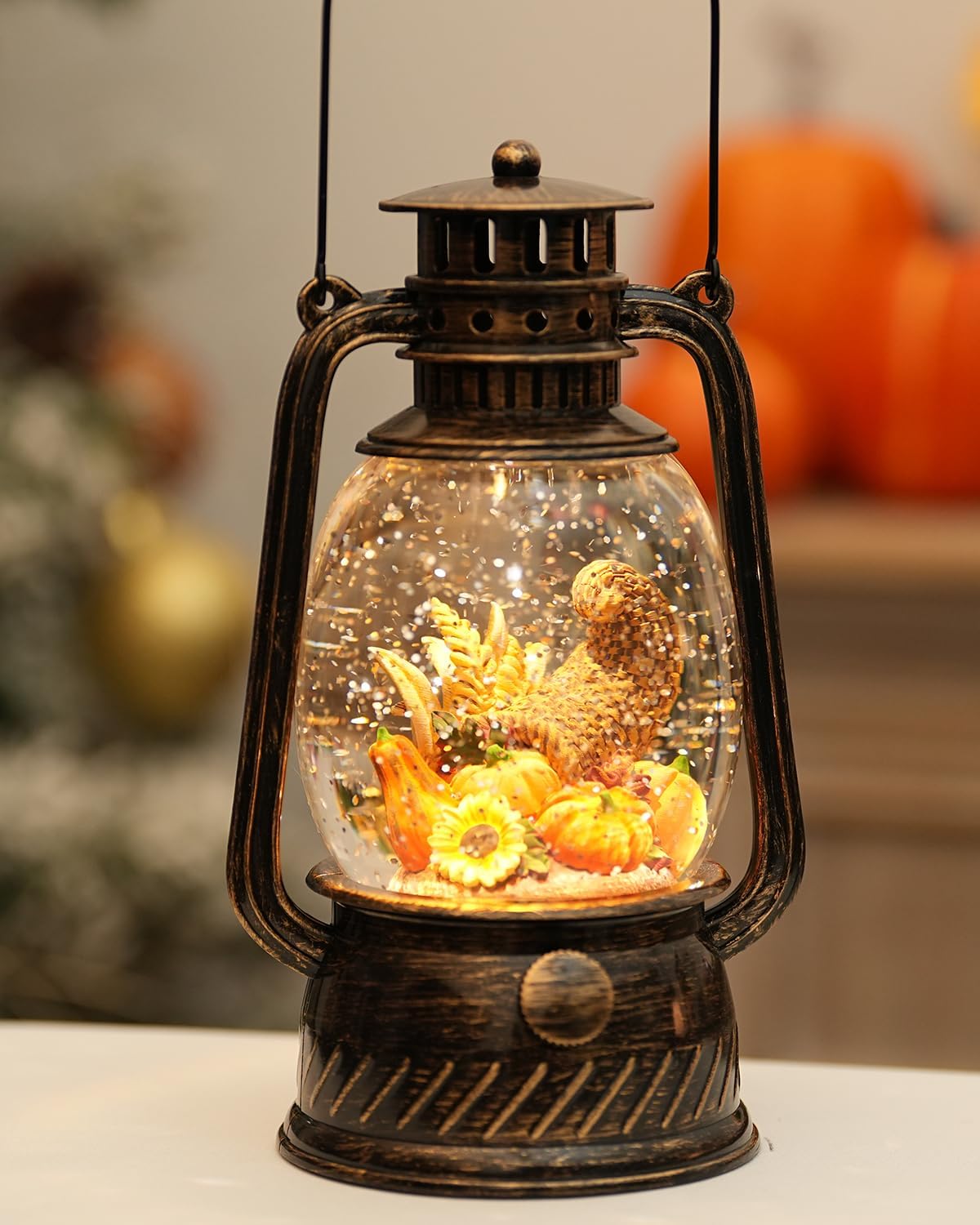Herbstglanz Dekorative Lampe mit Kürbissen – Warmes LED-Licht und 6-Stunden Timer