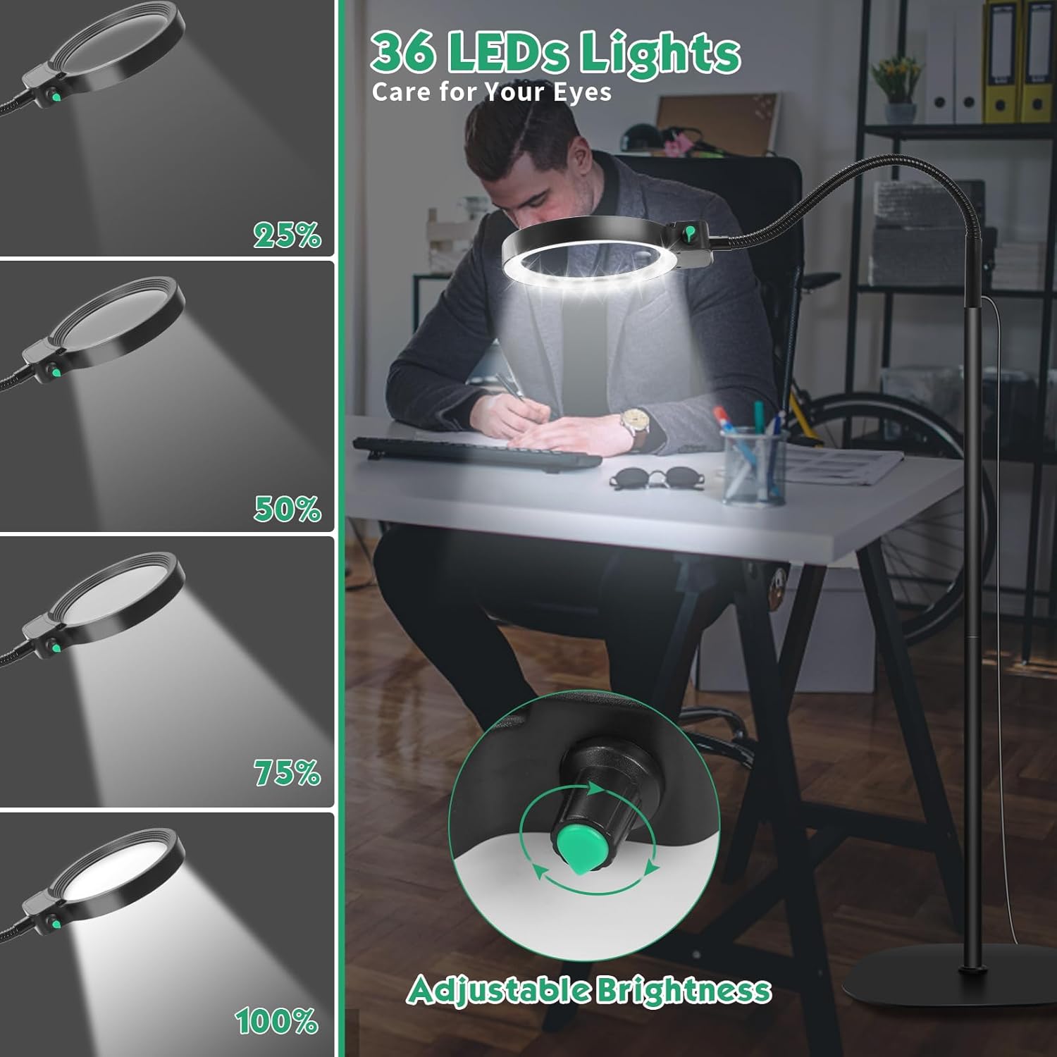 Vollseitige Lupe mit LED-Licht – Handsfree Lesehilfe für Bücher, Handwerk und Hobbys
