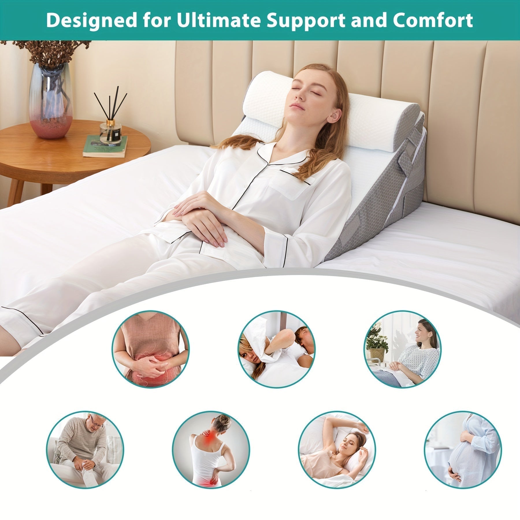 Verstellbares orthopädisches Keilkissen RelaxPlus - Premium 7-in-1-Memory-Schaum-Unterstützungssystem