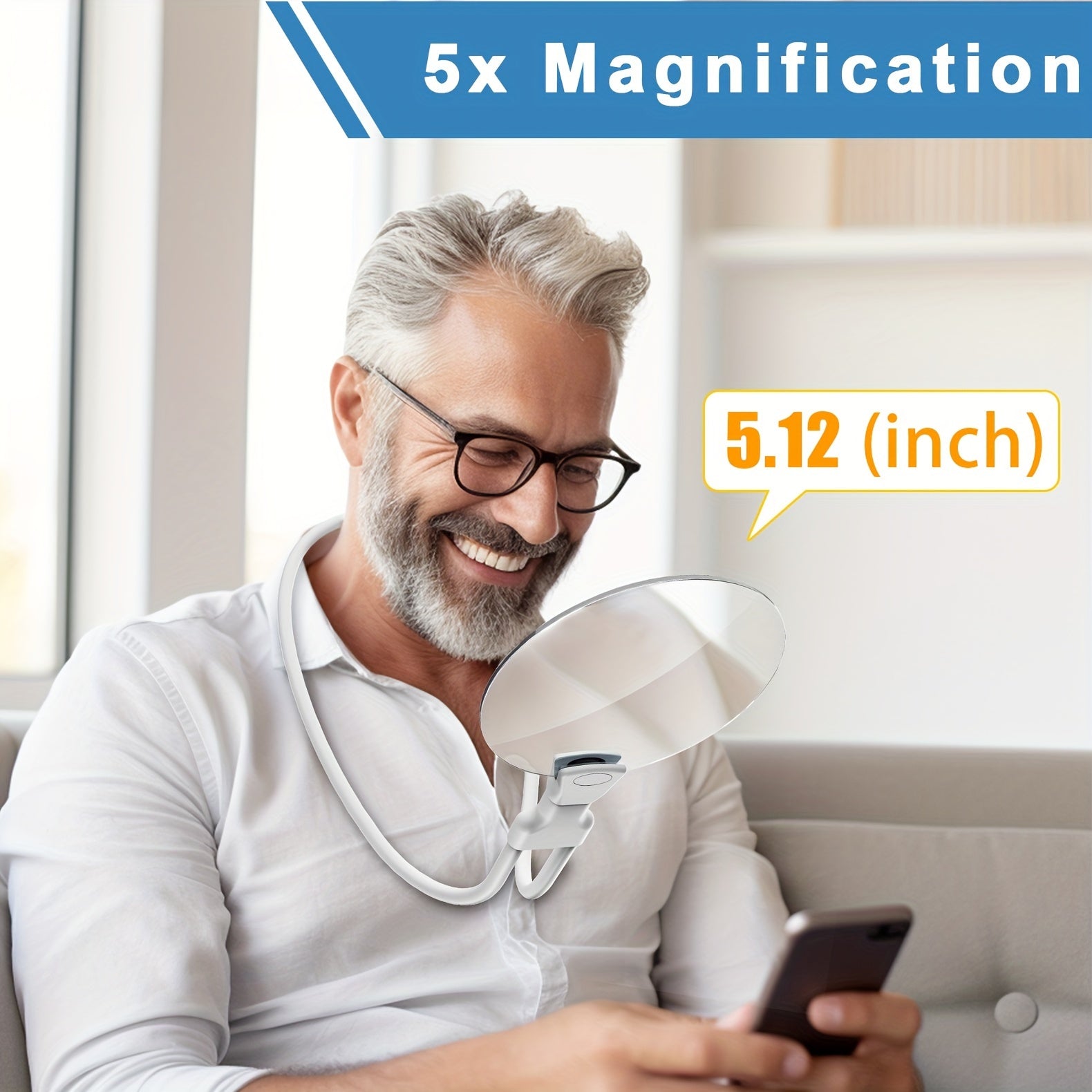 5X Vergrößerungsglas Pro – Handsfreier, verstellbarer Nackenvergrößerer für ältere Menschen und Sehbehinderte – Perfekt zum Lesen, Nähen, Basteln und Inspizieren