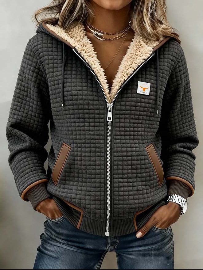 Damen Winterjacke mit Teddyfutter – Gepolsterte Fleecejacke mit Kapuze
