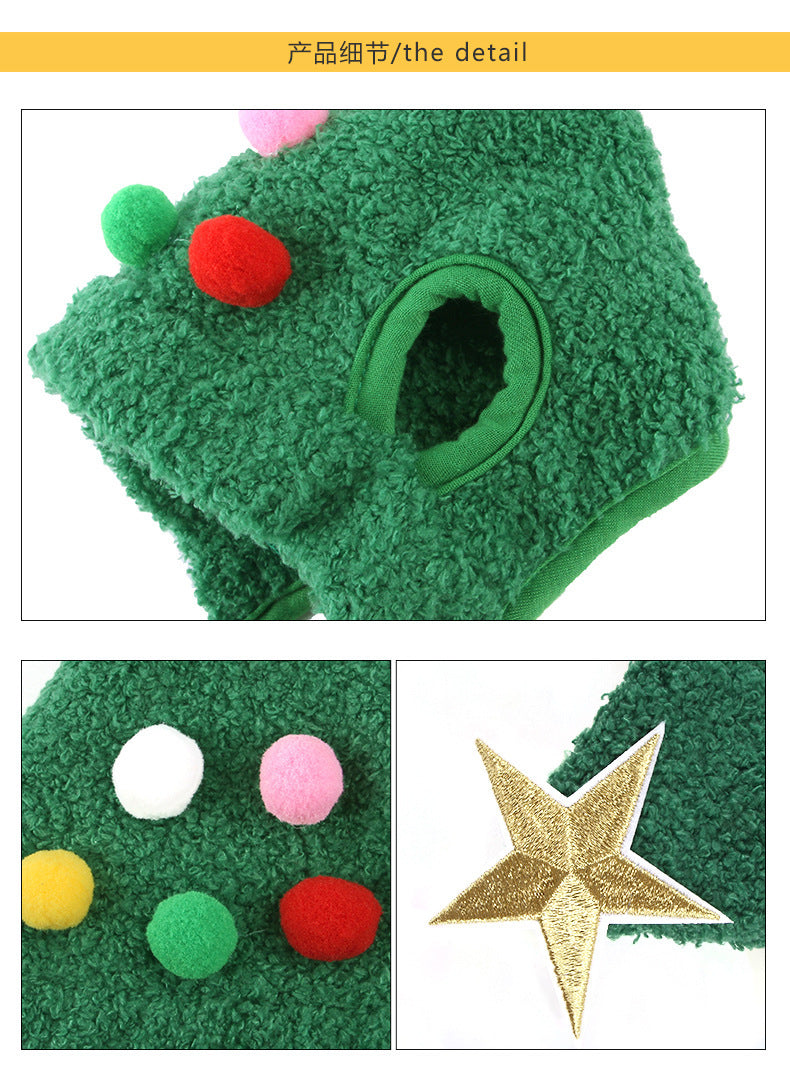 Weihnachts Haustierhut mit Pompon und Goldrand