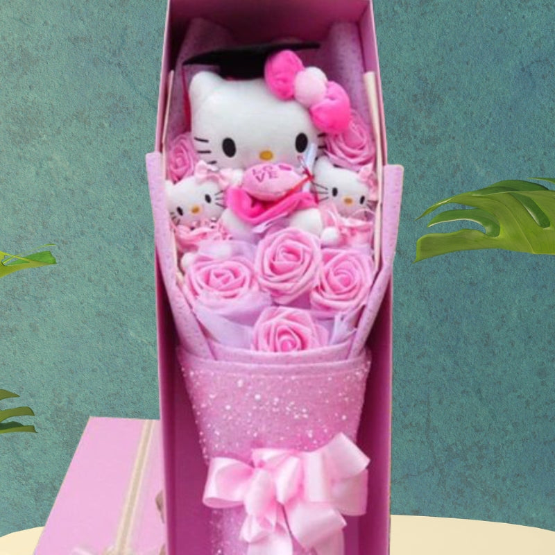 Bunte Synthetische Blumenstrauß Mit Hello Kitty Figuren Für Geschenke Und Dekoration