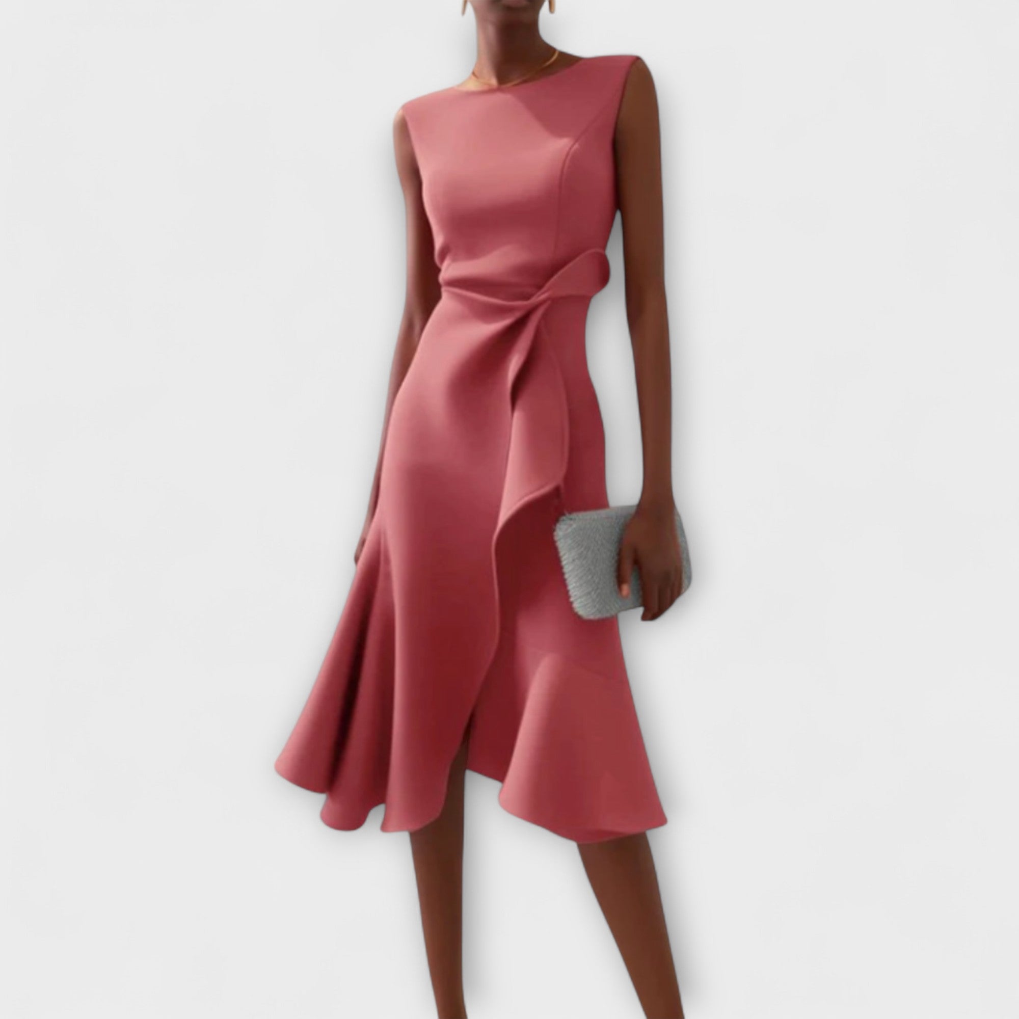 Beatrice | Damen Drapiertes Asymmetrisches Midikleid
