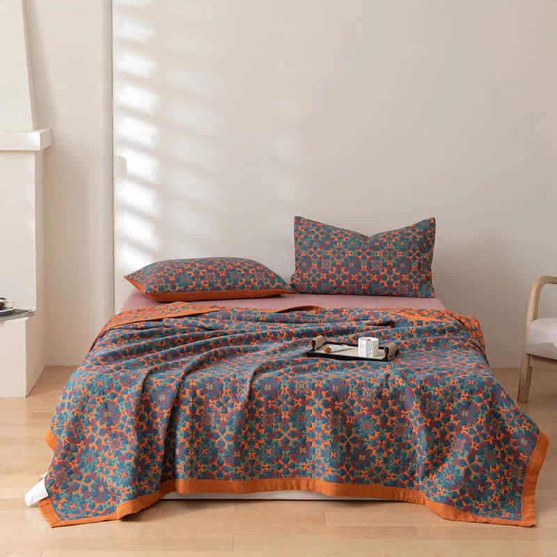 & Blaues Muster Sechs-lagiges Baumwoll-Quilt - TerraLoom