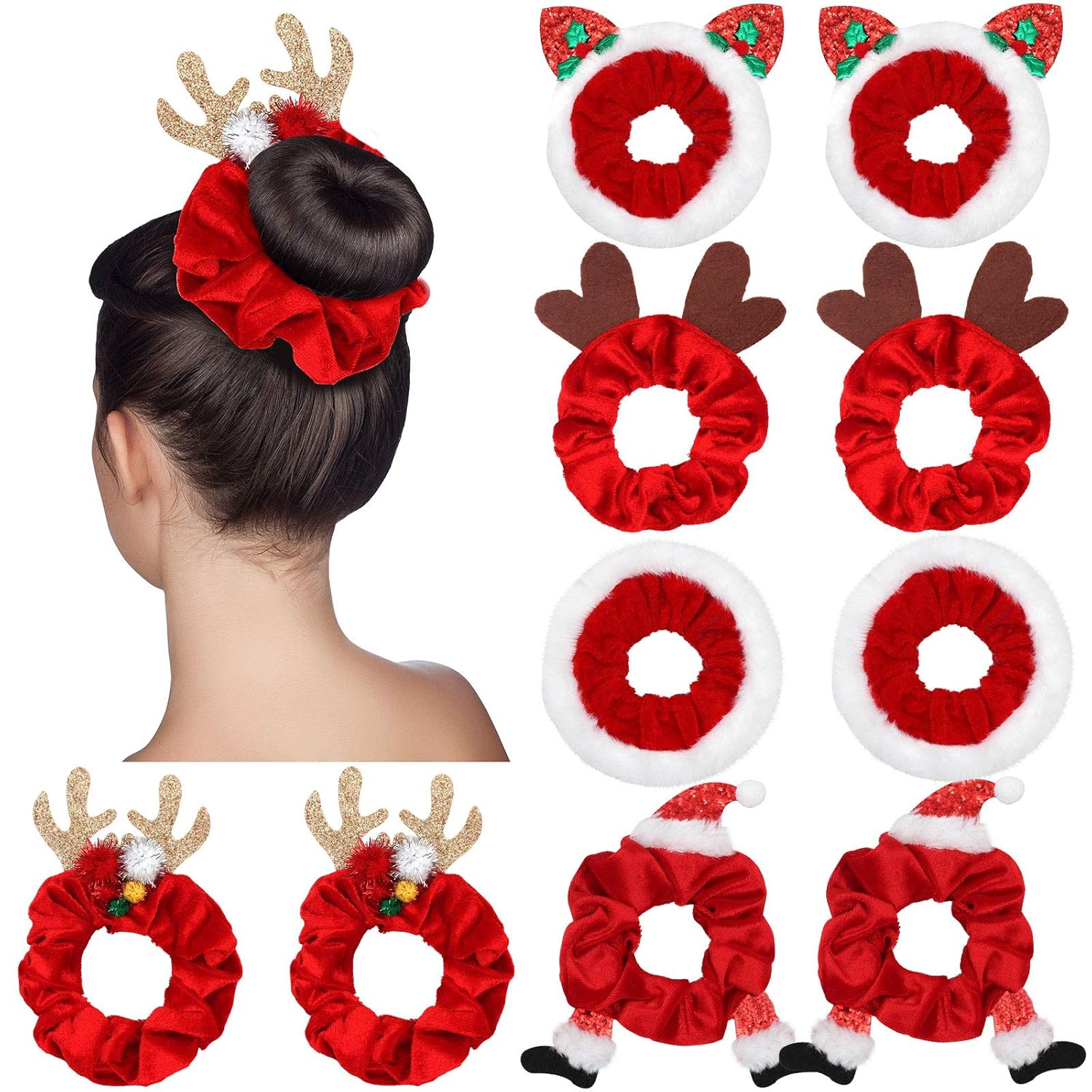 FluweelVrolijk Weihnachts Scrunchie Set – 10-teiliges Haaraccessoire-Kollektion
