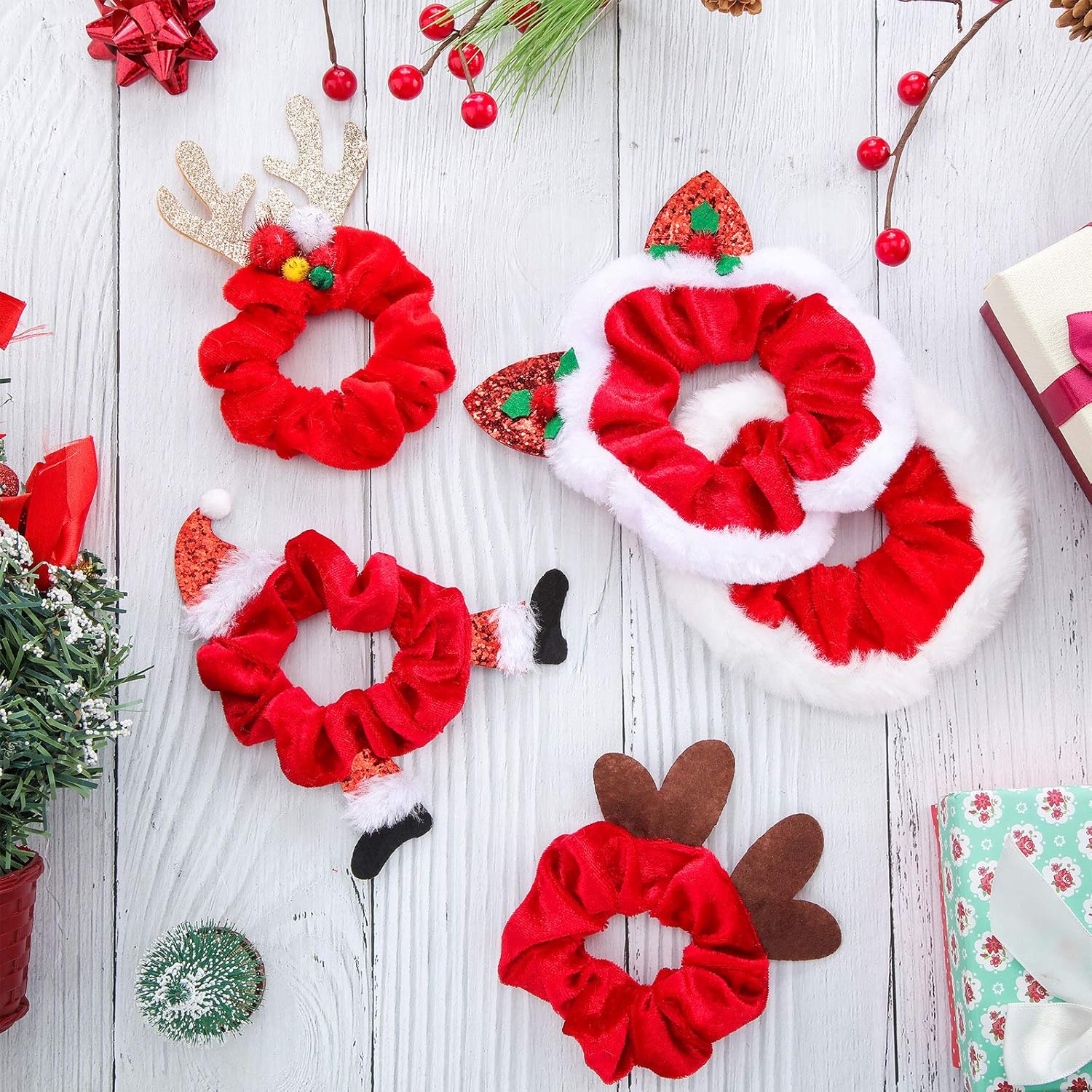 FluweelVrolijk Weihnachts Scrunchie Set – 10-teiliges Haaraccessoire-Kollektion