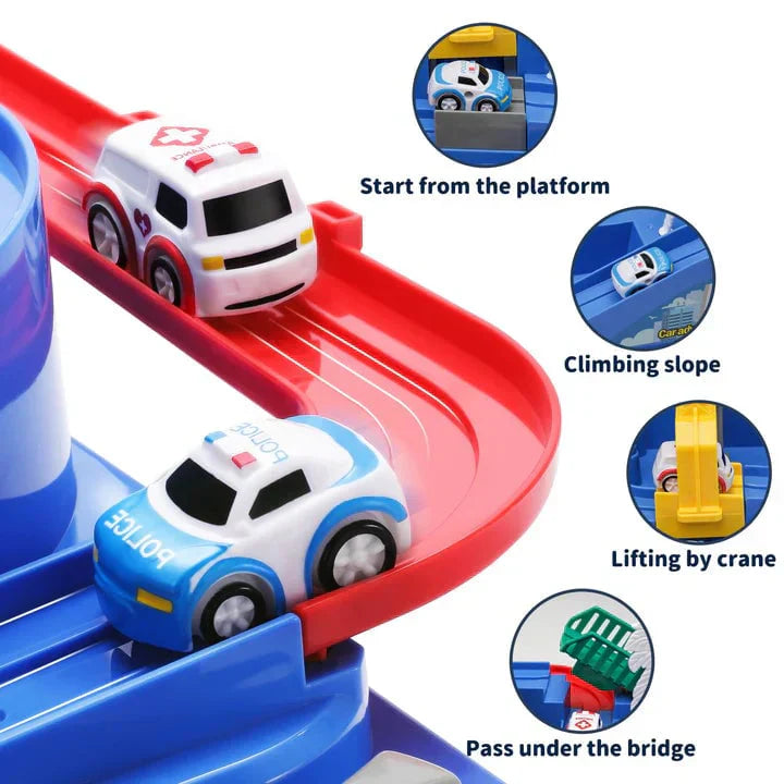 RescueTrack Abenteuer-Set – Pädagogisches Spielzeug für Rettungsfahrzeuge für Kleinkinder