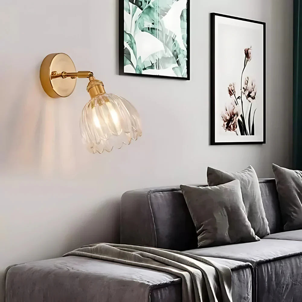 Vintage Messing Tulpen Glas Wandlampe 1-Licht