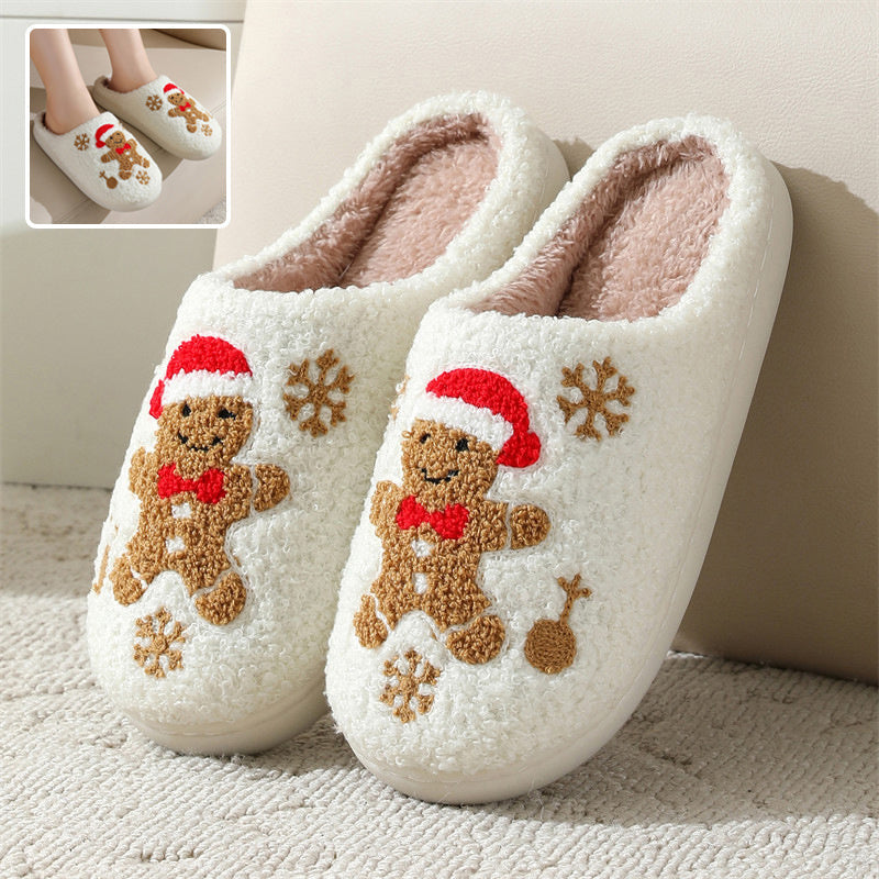Warme Weihnachts Hausschuhe mit Schneeflocken- und Lebkuchen-Design