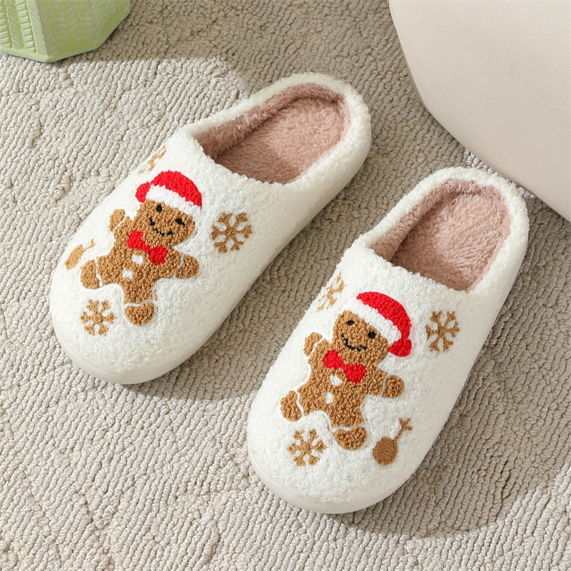 Warme Weihnachts Hausschuhe mit Schneeflocken- und Lebkuchen-Design