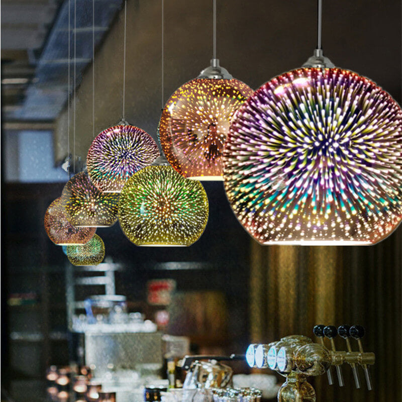 Frendorf | 3D Feuerwerk Glas Pendelleuchte | Kreatives Farbglas Design
