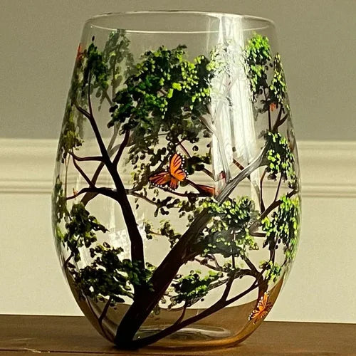 Weingläser Baum der vier Jahreszeiten - Handbemalte Kunst