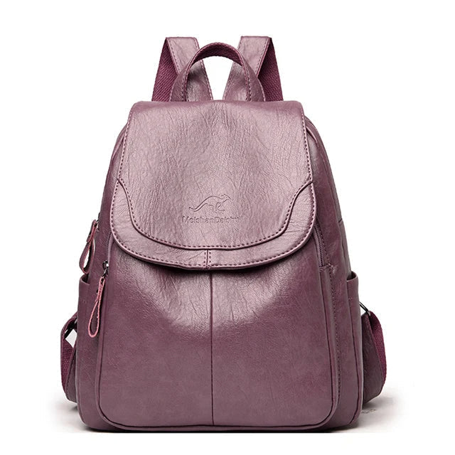 Diebstahlsicherer Rucksack aus Leder für Damen mit RFID-Schutz und versteckten Reißverschlüssen
