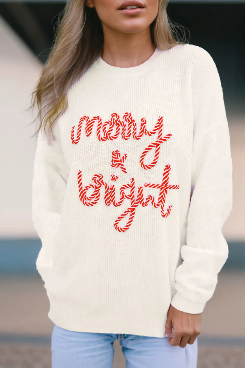 Weißer Fröhlicher und Heller Zuckerstangen-Text Weihnachts-Pullover