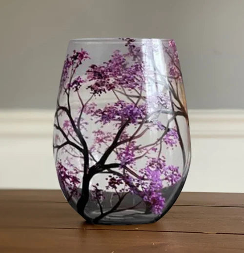 Weingläser Baum der vier Jahreszeiten - Handbemalte Kunst