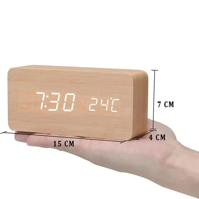Futura Wecker Holzoptik LED Mit Drei Alarmen Temperaturanzeige Einstellbare Helligkeit