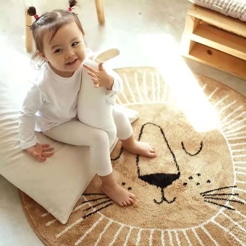 Runder Löwe Teppich für Kinder Weiches Polyester Teppich 80cm 100cm 120cm