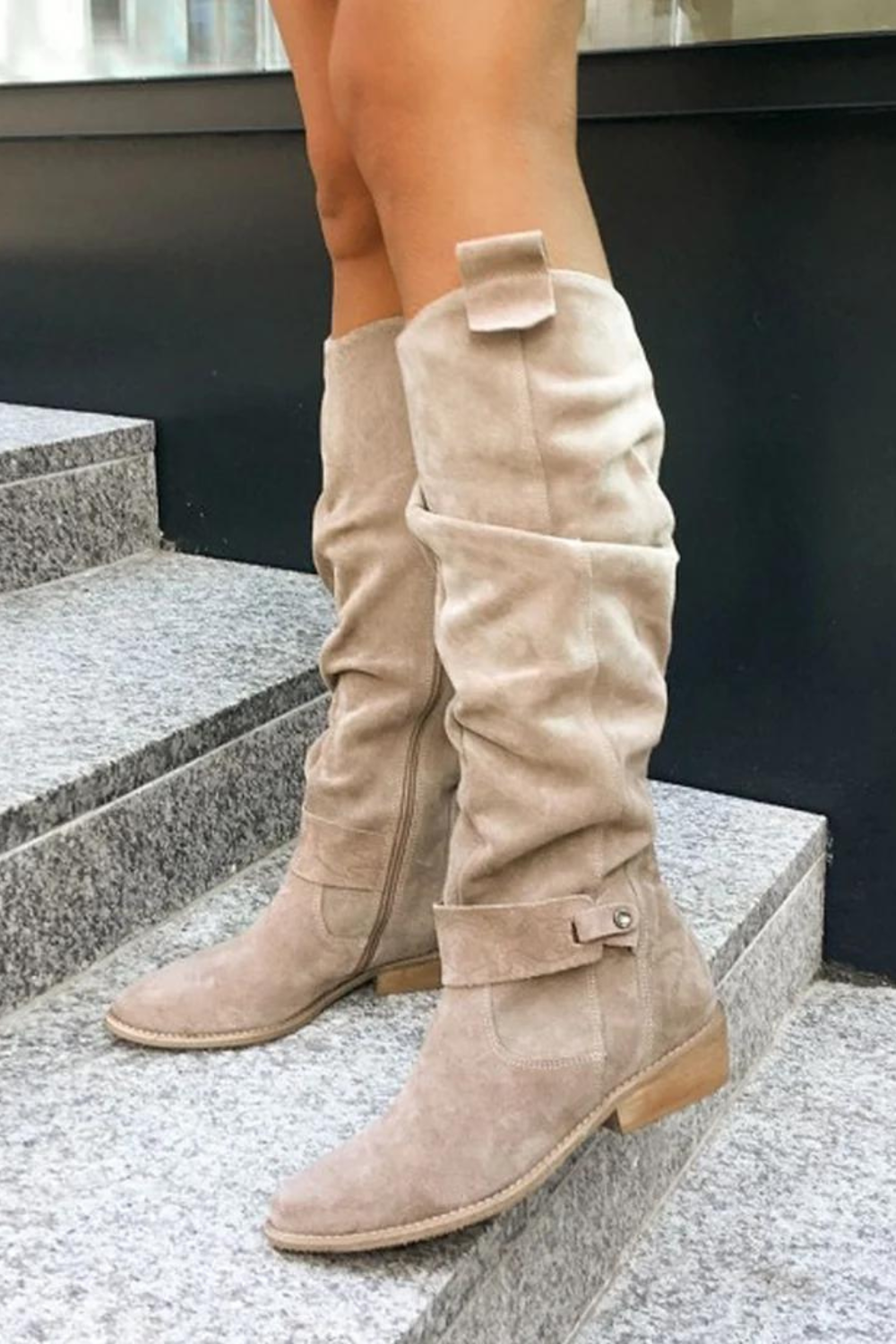 Hohe Damen Wildleder Stiefel – Elegante Overknee Stiefel mit Komfortablem Blockabsatz
