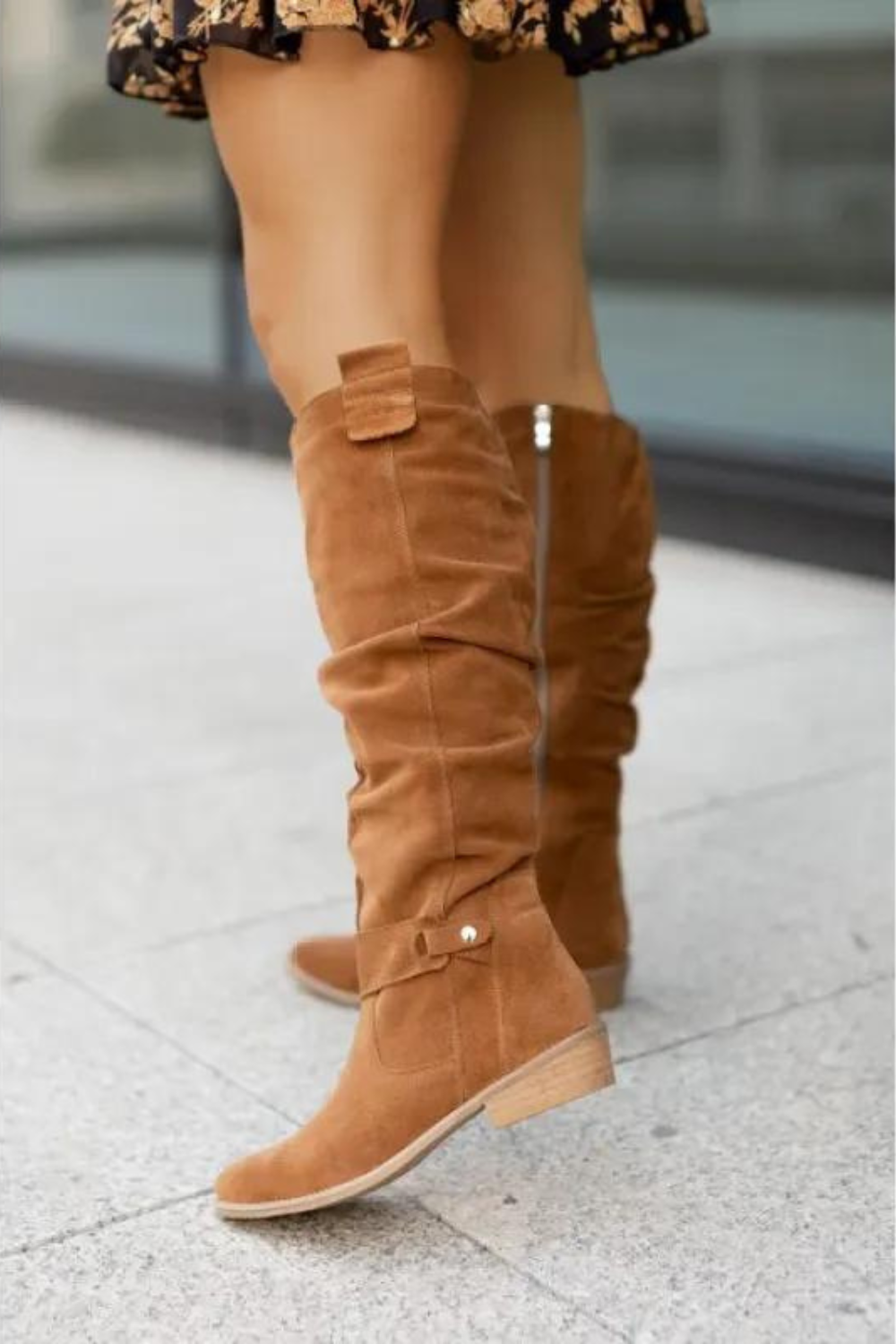 Hohe Damen Wildleder Stiefel – Elegante Overknee Stiefel mit Komfortablem Blockabsatz