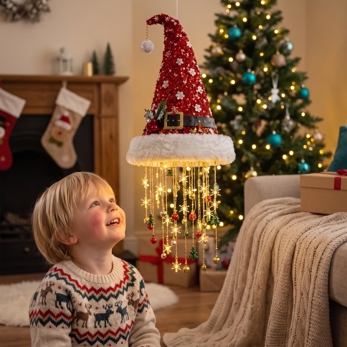 Weihnachtsmannmütze mit LED-Beleuchtung – Festliche Weihnachtsmütze mit Lichtern