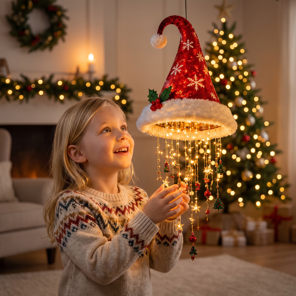 Weihnachtsmannmütze mit LED-Beleuchtung – Festliche Weihnachtsmütze mit Lichtern