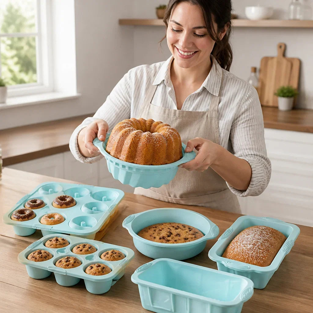 Silikon Backformset 6-teilig – Flexible Antihaft-Backformen für Kuchen und Gebäck