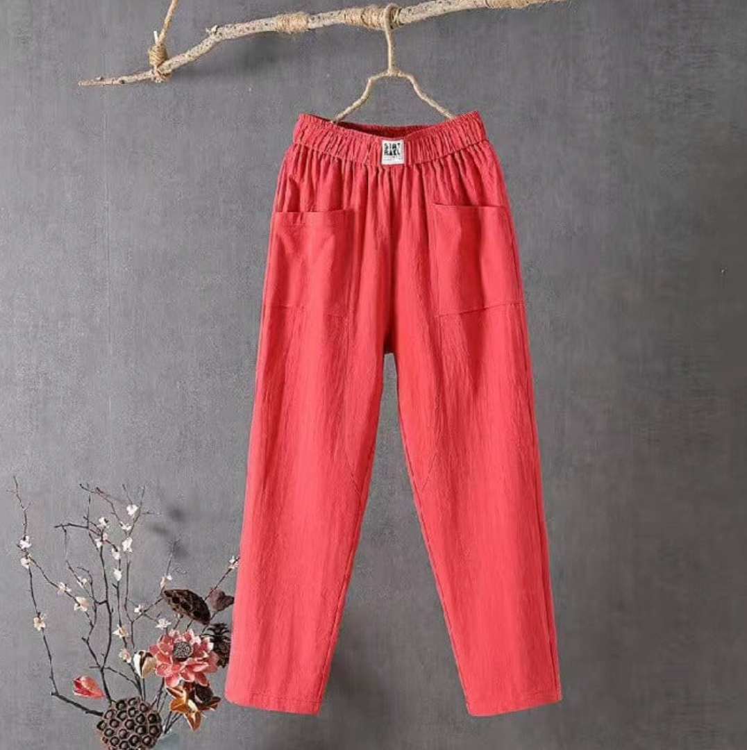 Bequeme Hose mit Elastischem Bund und Taschen für Damen | Ideal für Heiße Tage