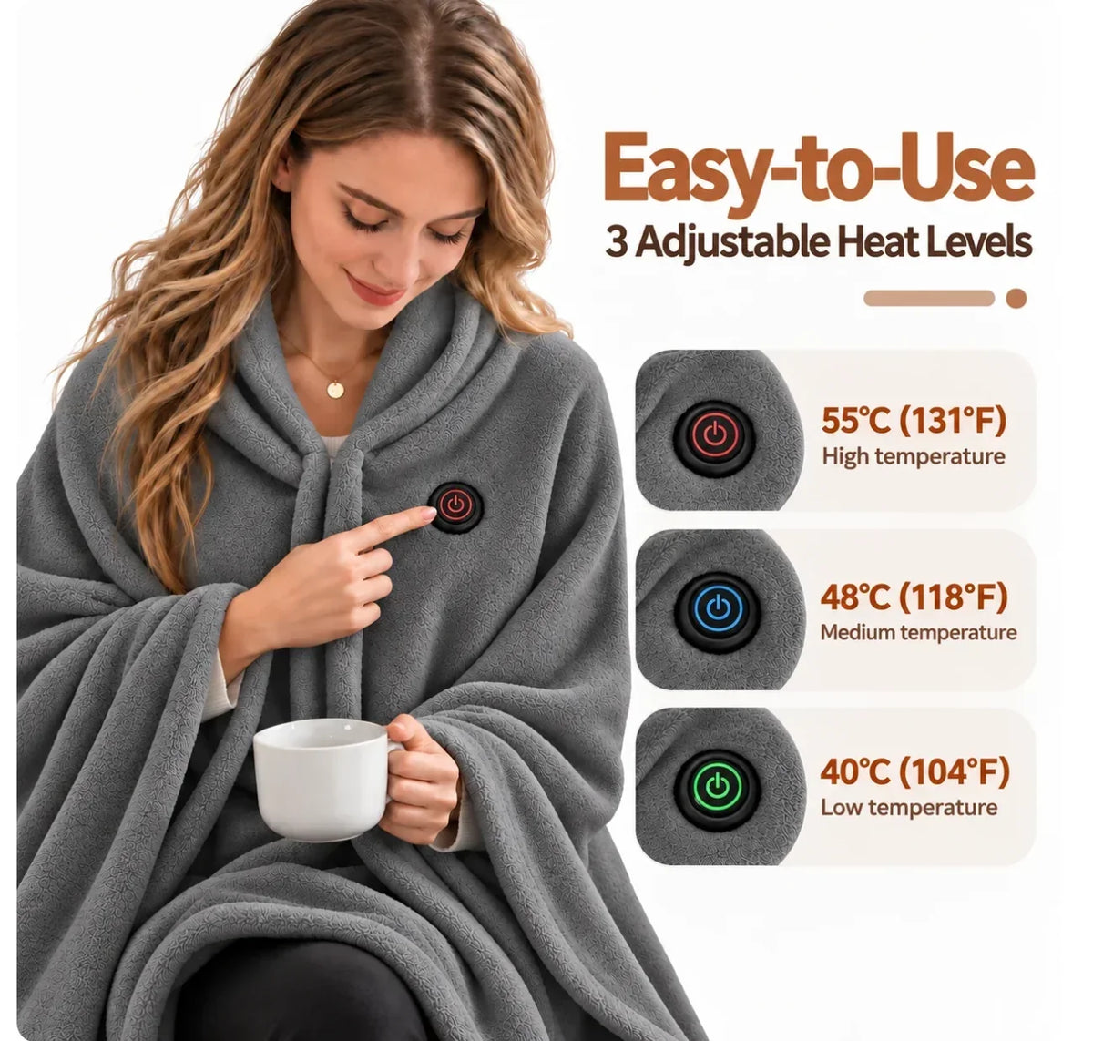 Elektrische beheizte Decke Poncho – 3 Wärmegrade