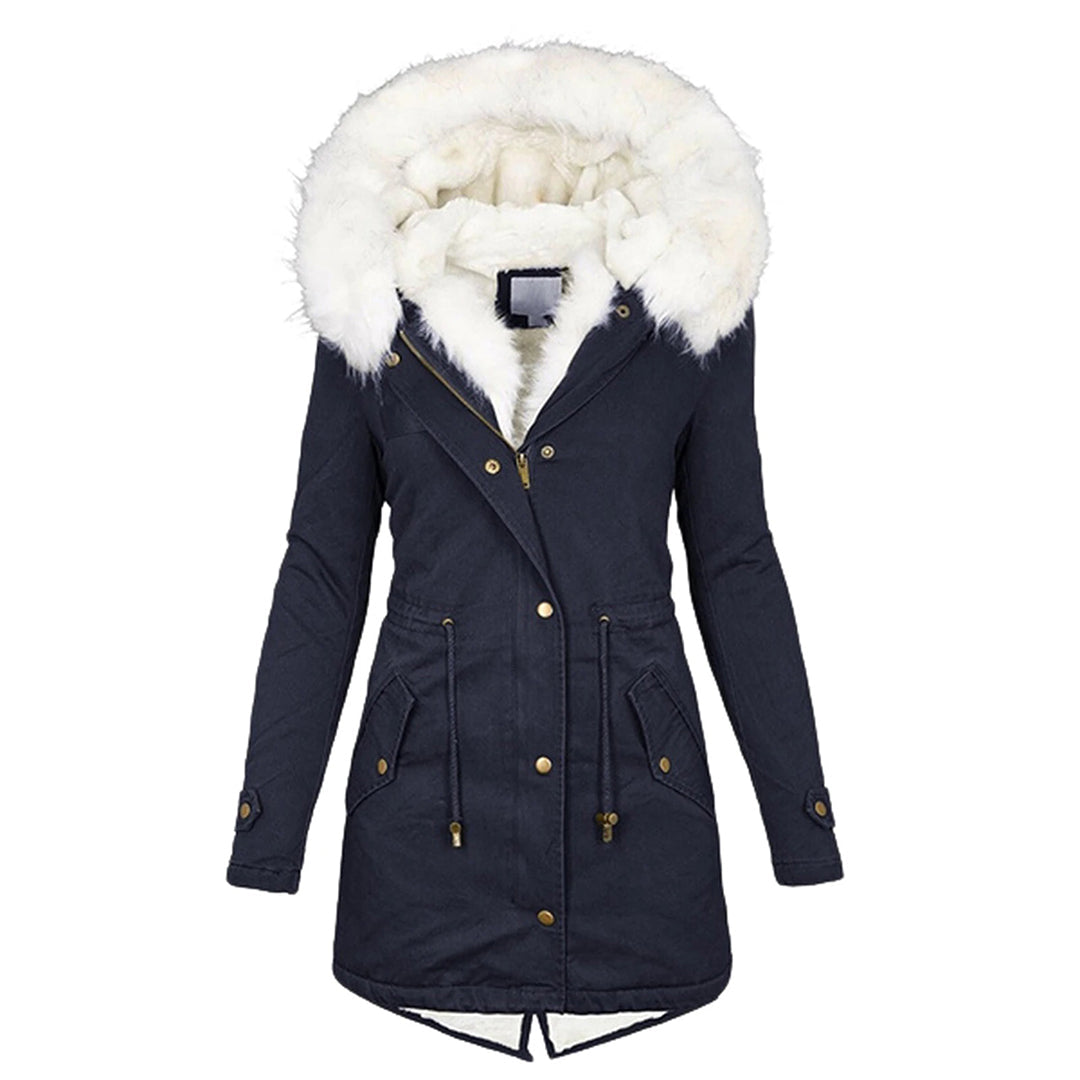Warme Fleecegefütterte Winterjacke Damen – Winddichte Lange Jacke mit Kapuze