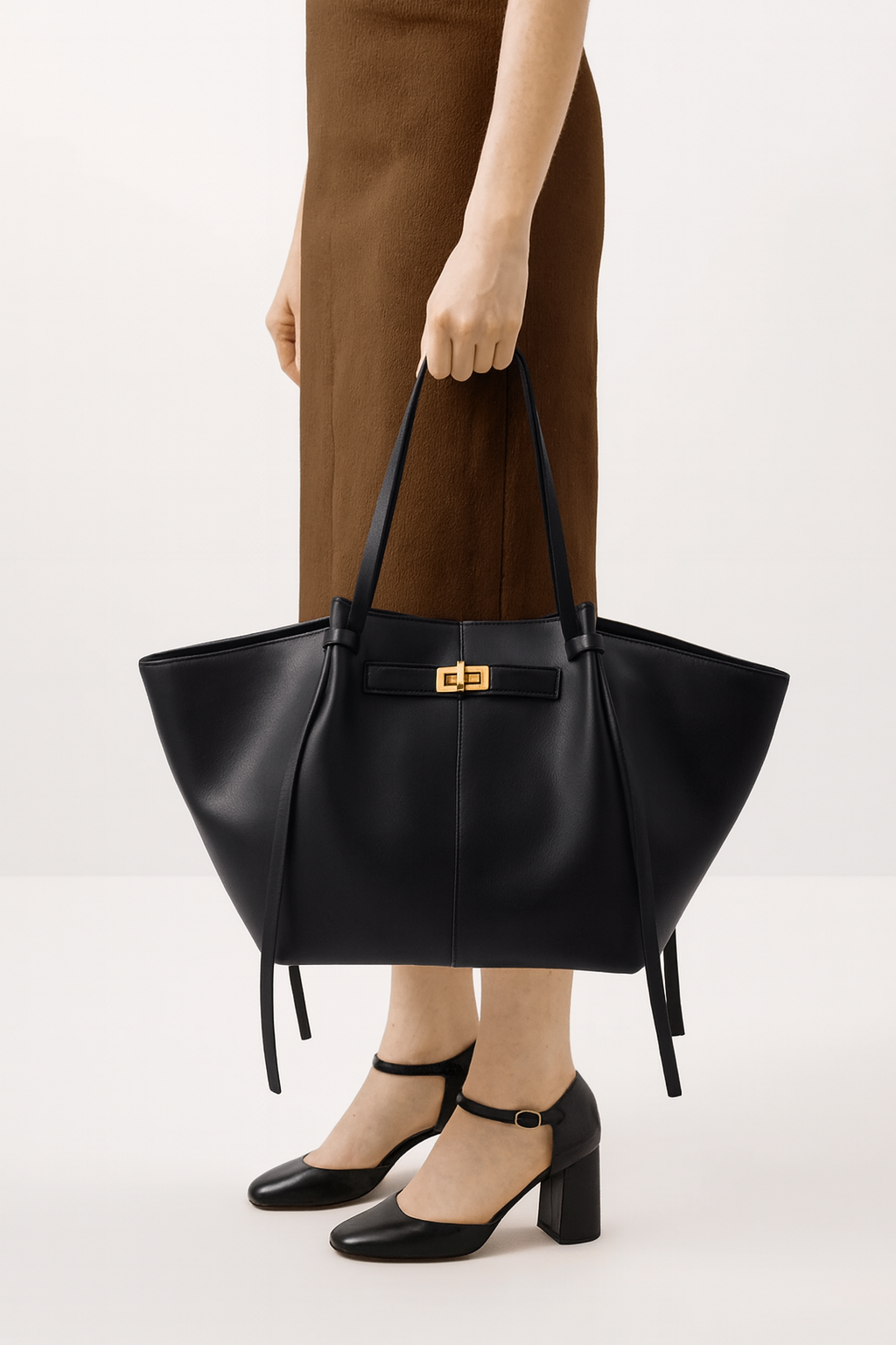 Große Handtasche Lyra aus schwarzem PU-Leder