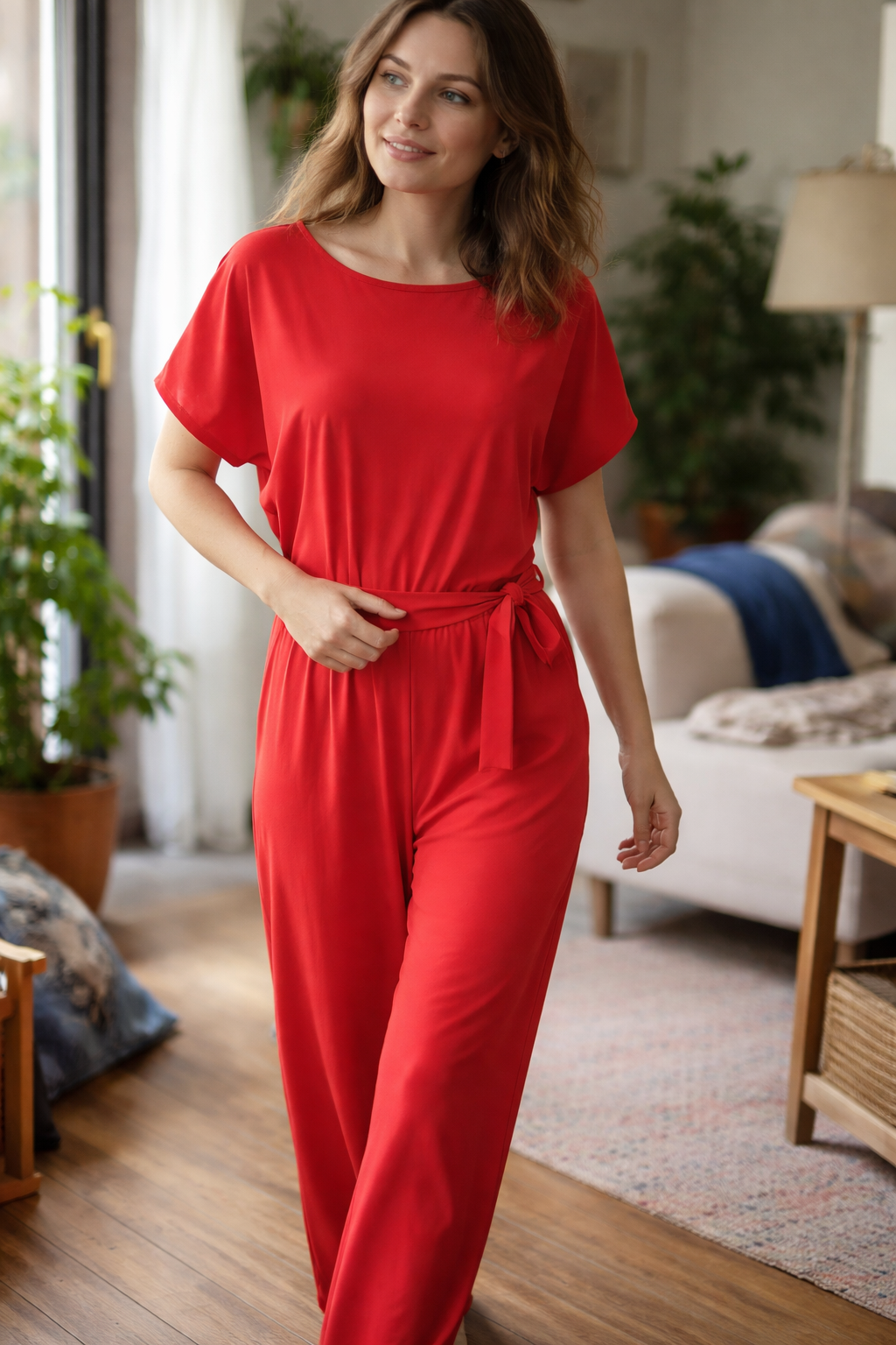 Drune | Damen Jumpsuit Weit Geschnitten mit Gürtel