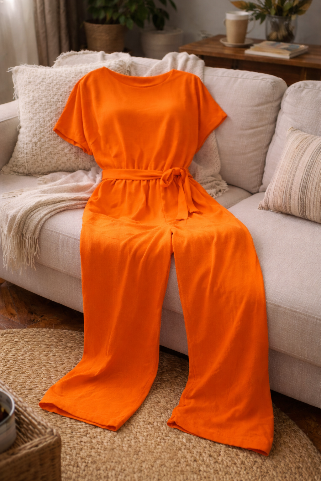 Drune | Damen Jumpsuit Weit Geschnitten mit Gürtel