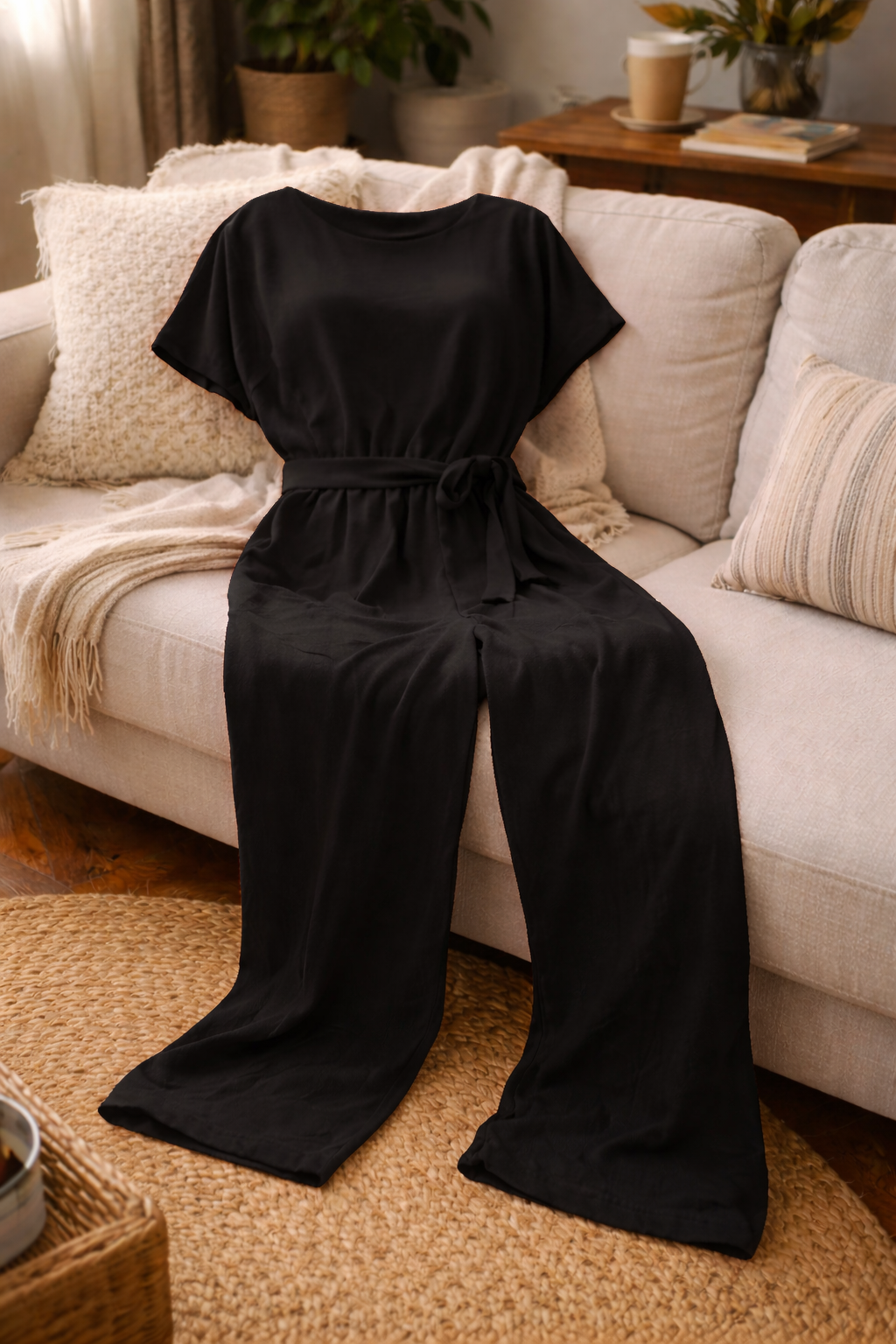 Drune | Damen Jumpsuit Weit Geschnitten mit Gürtel