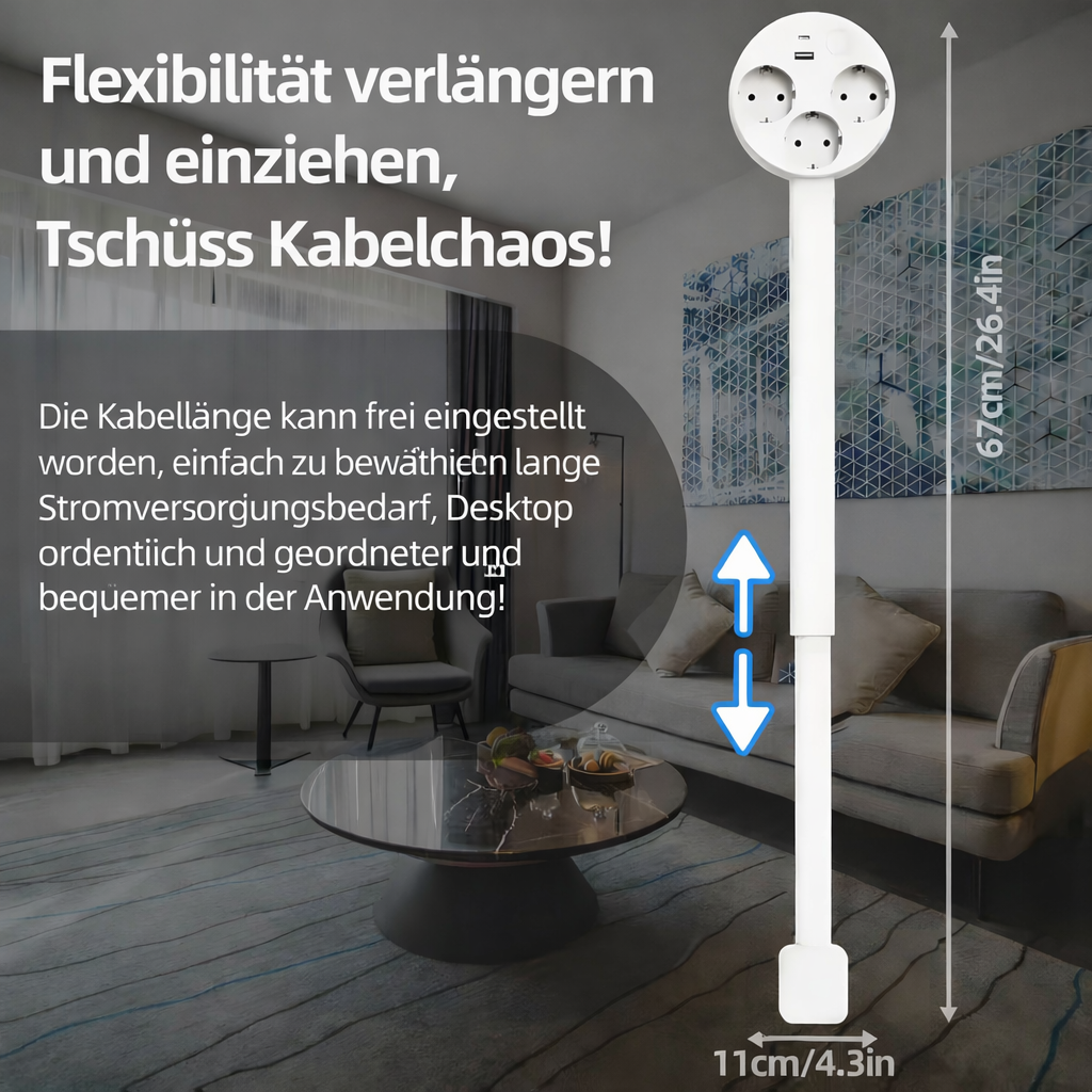 Smart Steckdose mit USB | 3 Steckdosen + Ausziehbar + 180° Dreharm