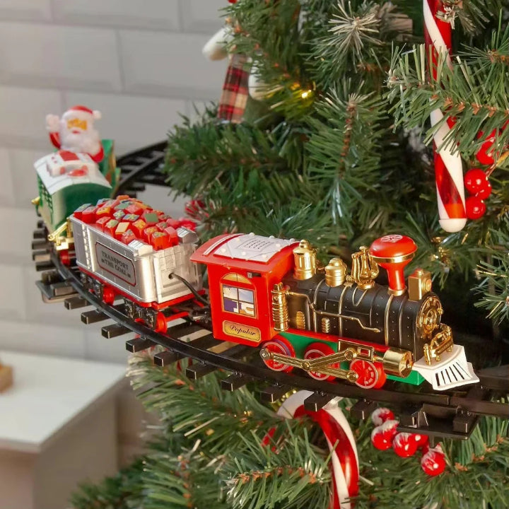 KerstExpress Baumzug – Fahrende Weihnachtsbahn mit Licht, Sound und Baumhalterung