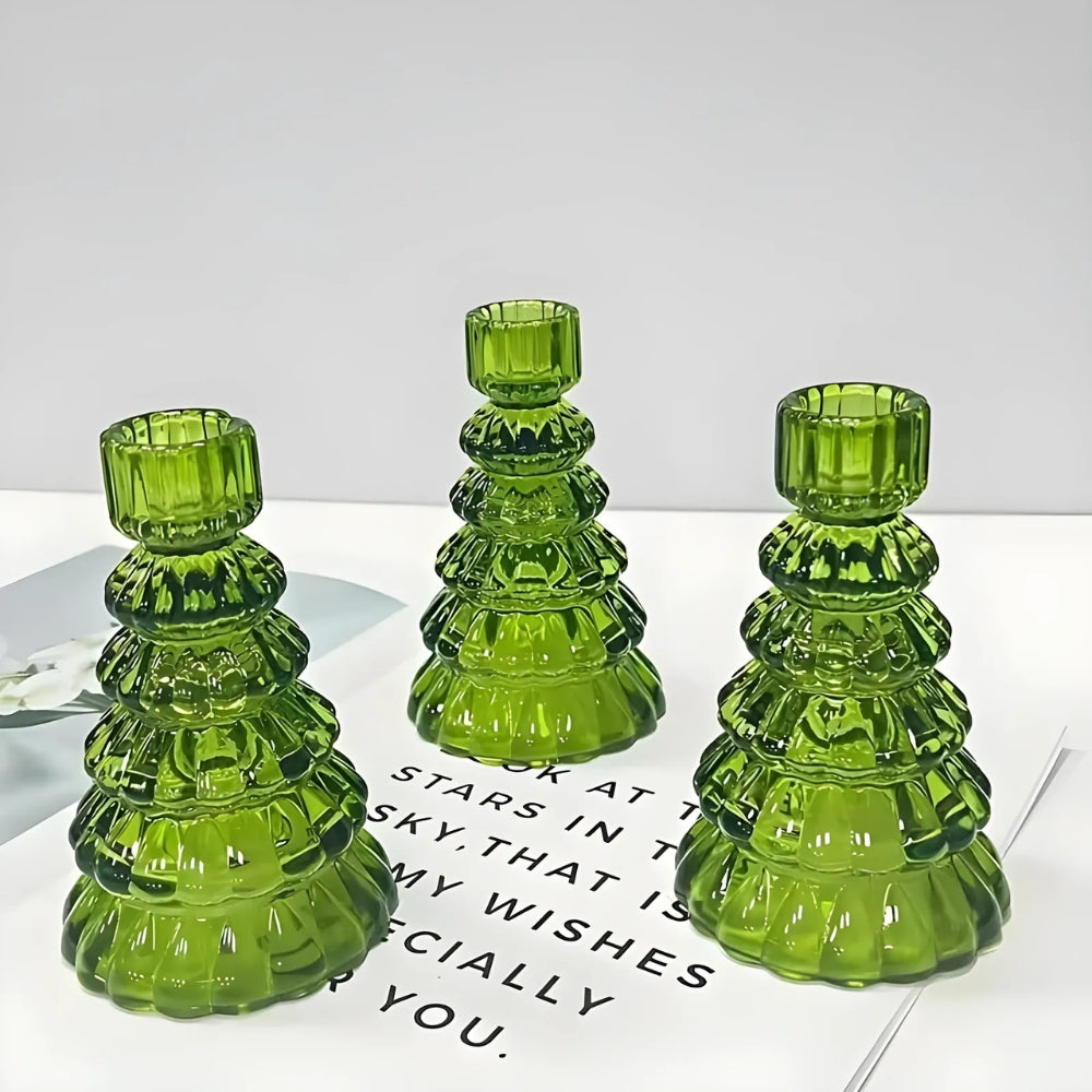 LumiTree Glas-Kerzenhalter-Set – 3-teilig Baumförmige Tischdekoration