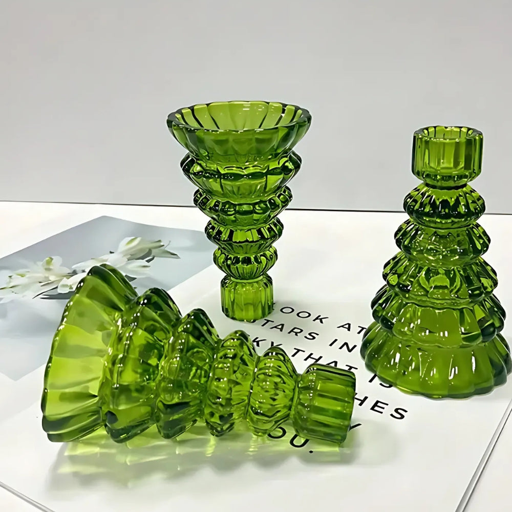 LumiTree Glas-Kerzenhalter-Set – 3-teilig Baumförmige Tischdekoration