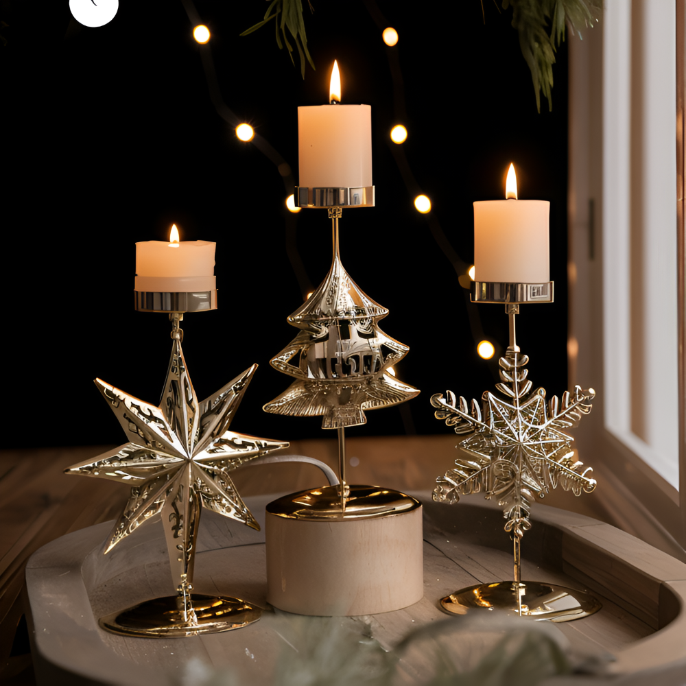 Vintage Goldene Weihnachtskerzenhalter – Stimmungsvolle Dekorative Tischdekoration