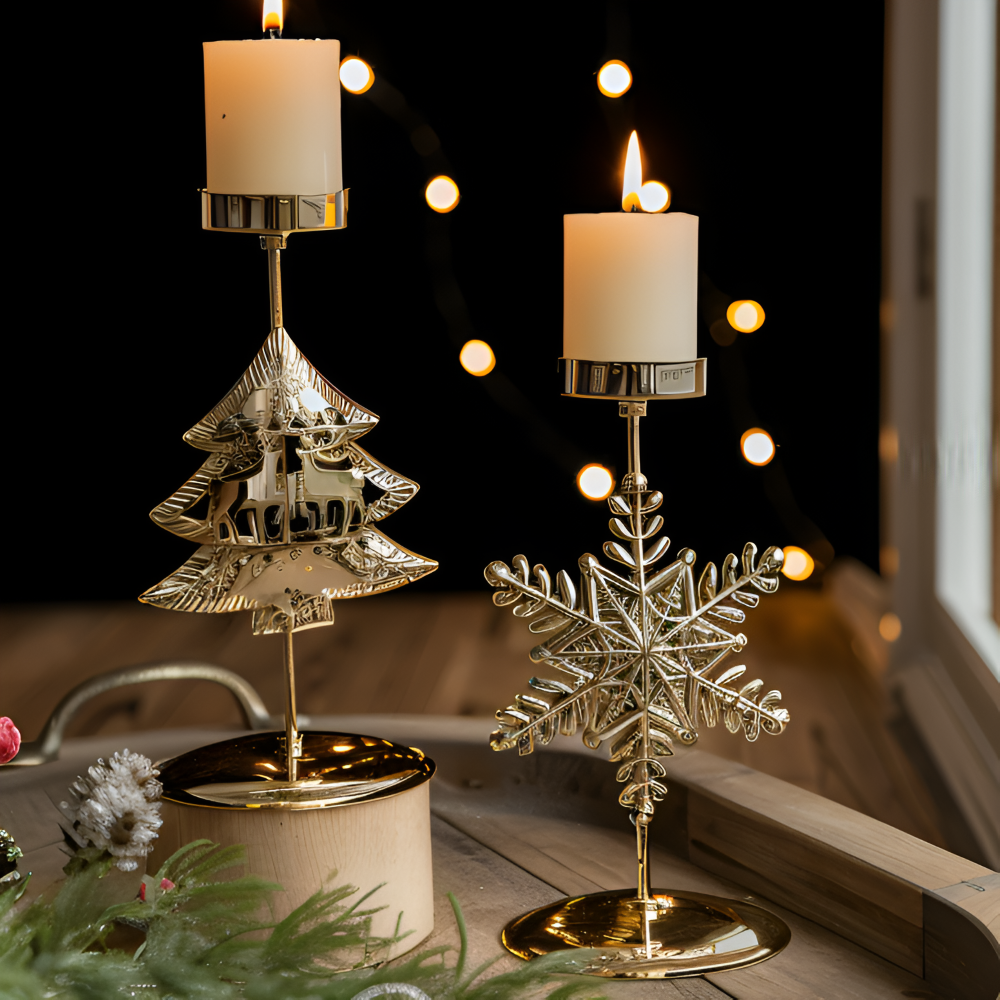 Vintage Goldene Weihnachtskerzenhalter – Stimmungsvolle Dekorative Tischdekoration