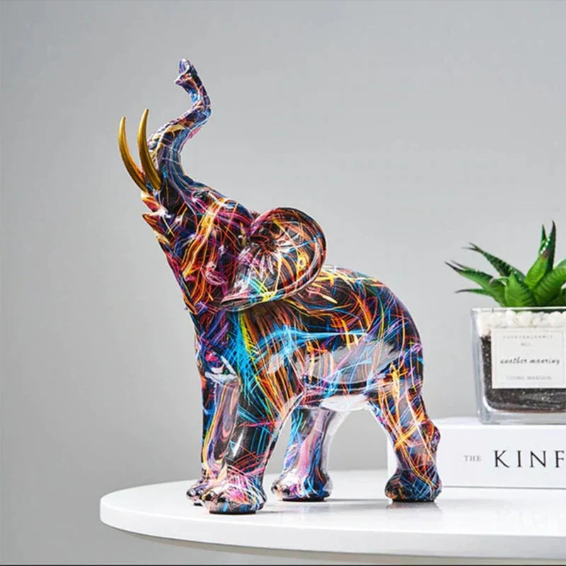 ColorTrunk Lebendige Elefantenskulptur Einzigartiges Mutiges Design