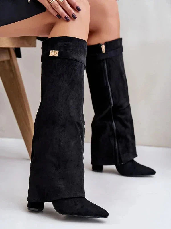 Damen Absatzstiefel Elegantes PU-Leder Blockabsatz