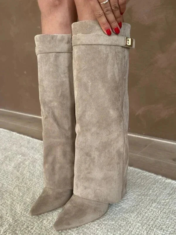 Damen Absatzstiefel Elegantes PU-Leder Blockabsatz